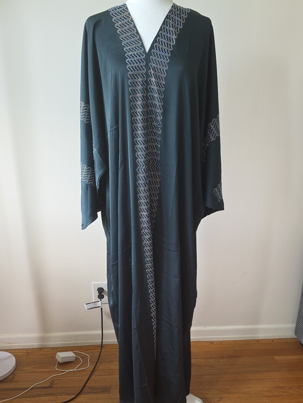 Black Embroidered Open-Front Cape Abaya